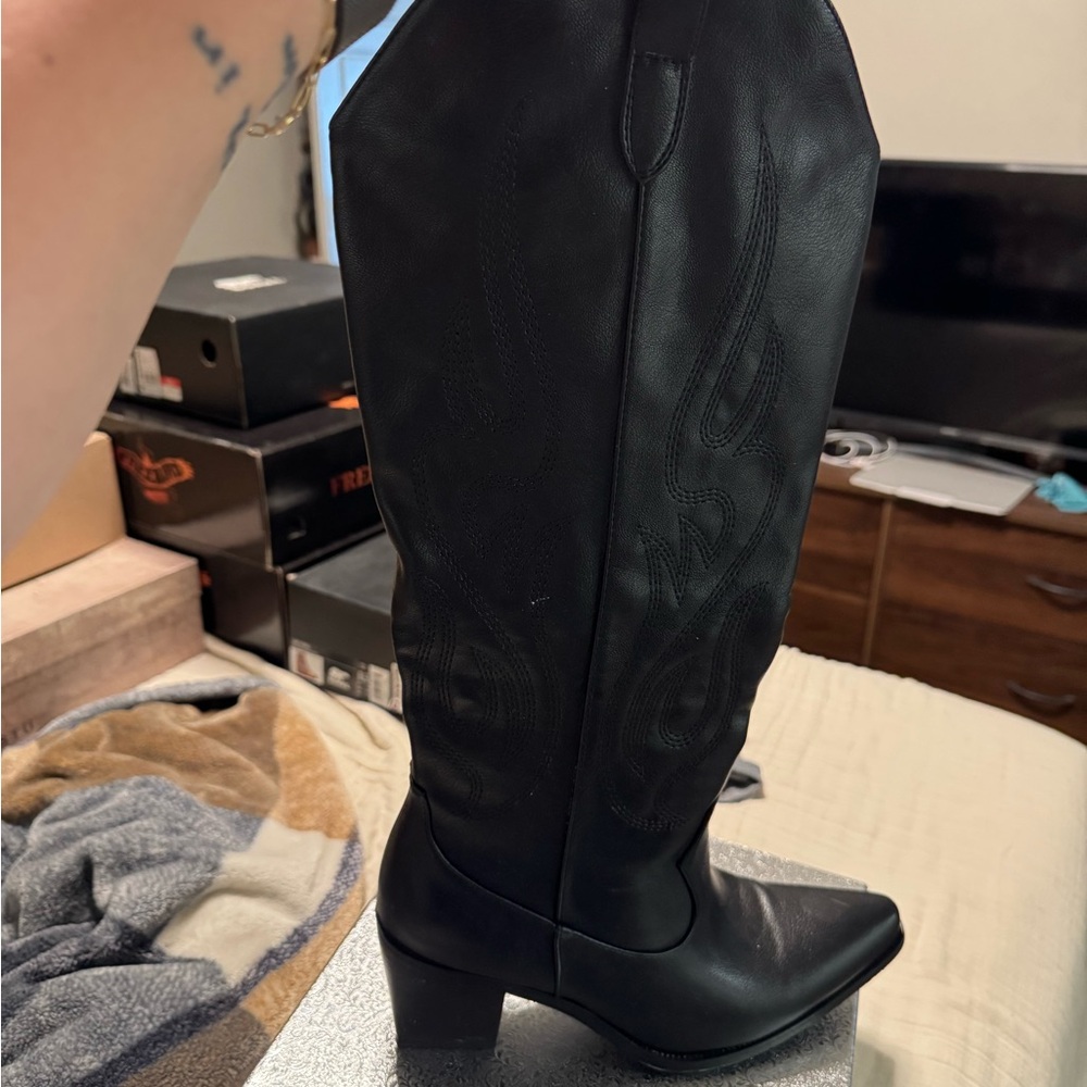 Black Faux Leather Women's Boots